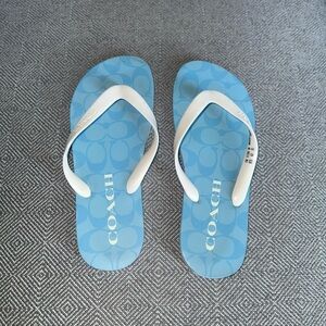 Coach Light Blue Flip Flops with White Straps